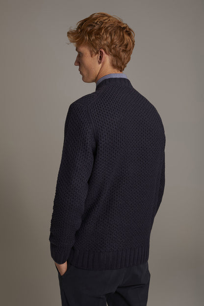 Wool blend round neck sweater with honeycomb heavy knitting