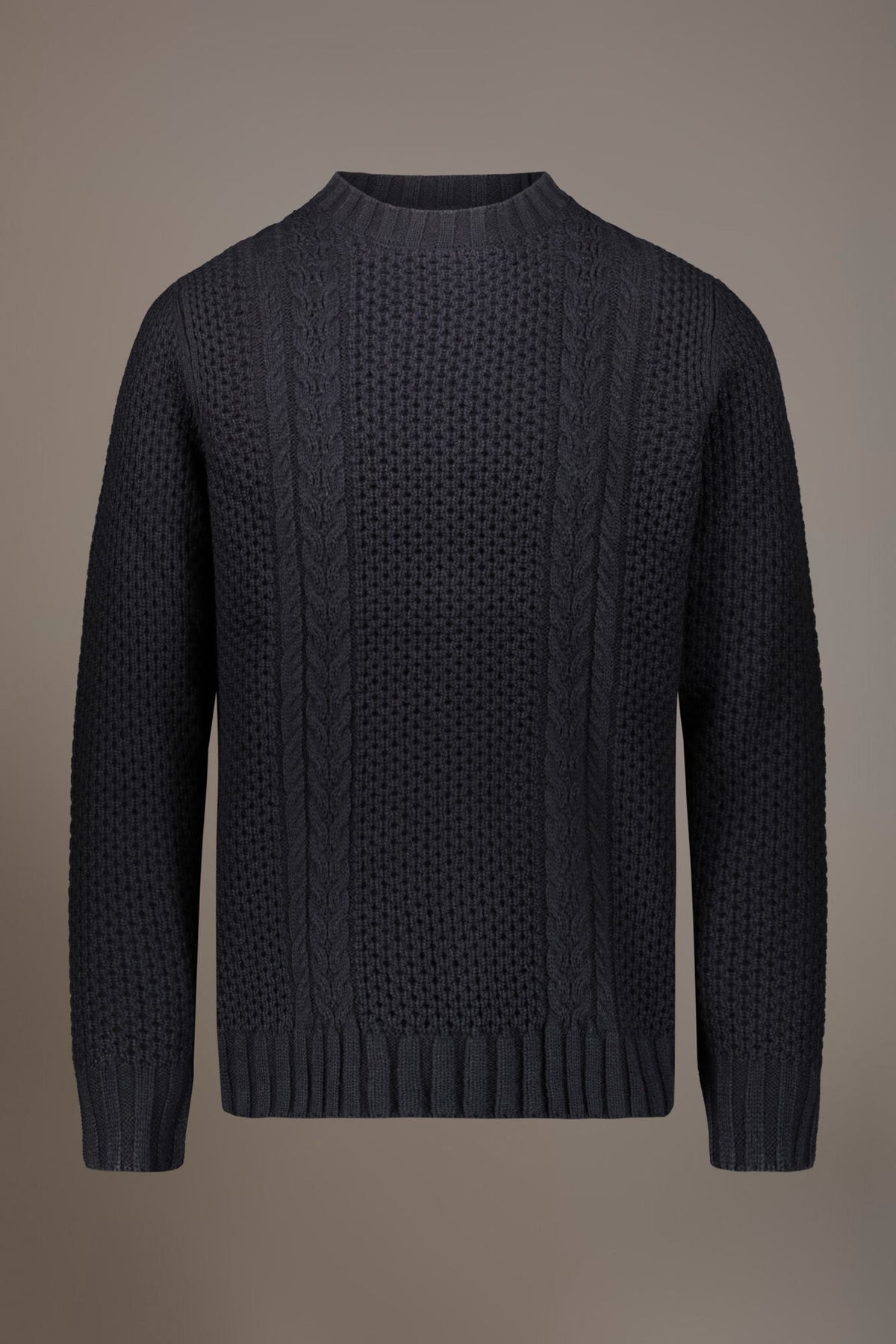 Wool blend round neck sweater with honeycomb heavy knitting