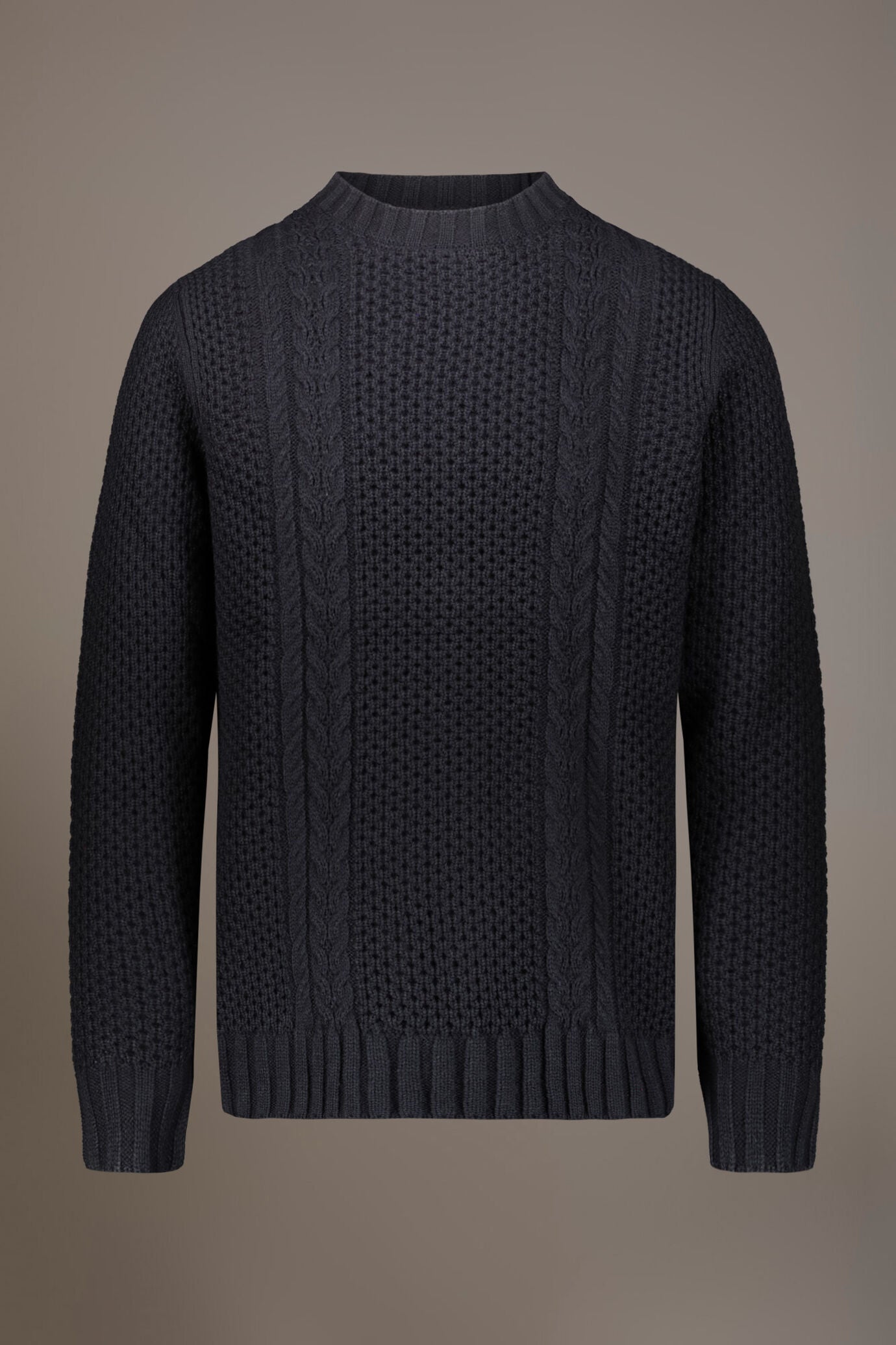 Wool blend round neck sweater with honeycomb heavy knitting