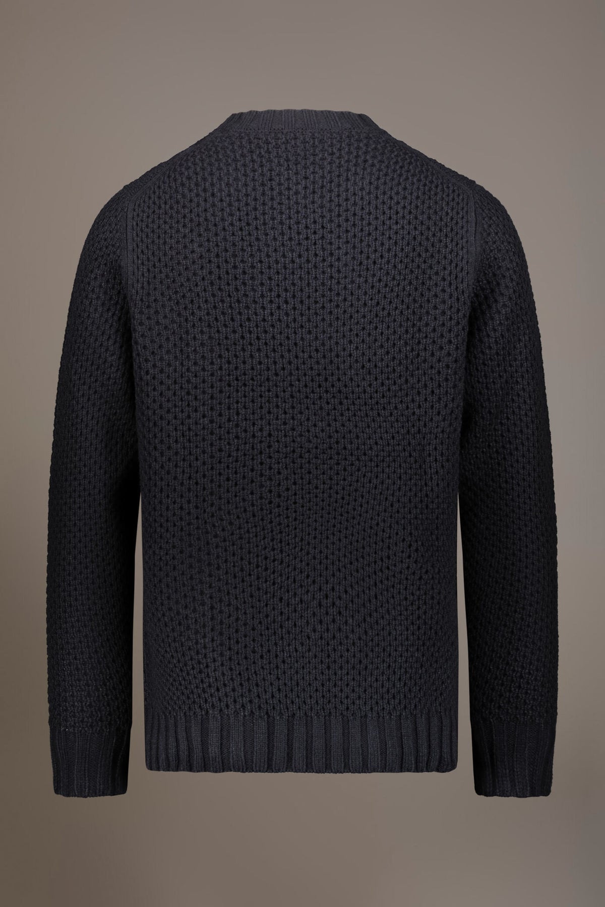 Wool blend round neck sweater with honeycomb heavy knitting