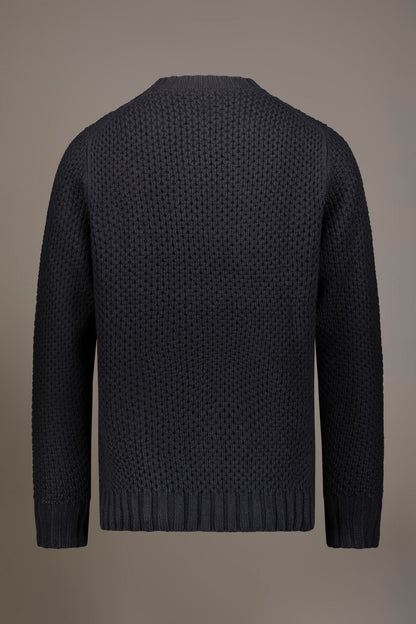 Wool blend round neck sweater with honeycomb heavy knitting
