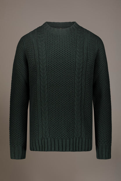 Wool blend round neck sweater with honeycomb heavy knitting