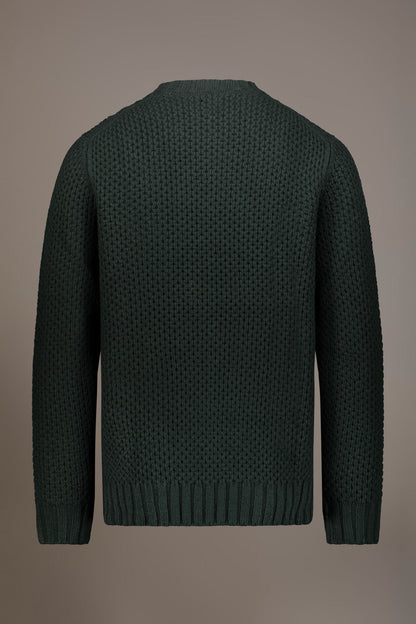Wool blend round neck sweater with honeycomb heavy knitting