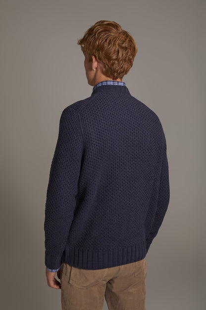 Wool blend round neck sweater with honeycomb heavy knitting