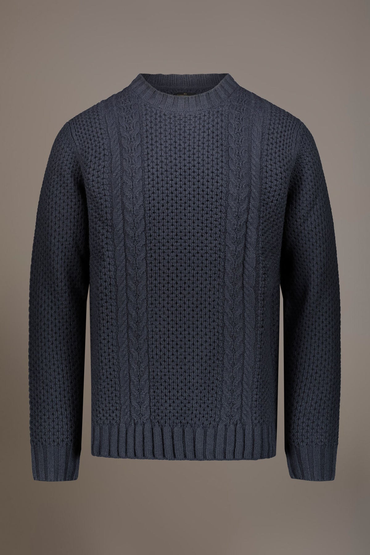 Wool blend round neck sweater with honeycomb heavy knitting