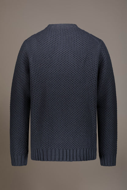 Wool blend round neck sweater with honeycomb heavy knitting