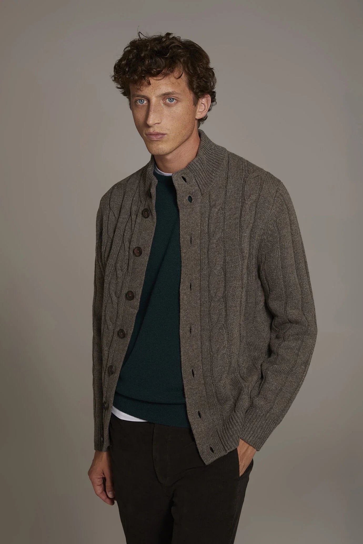 Wool mixed cardigan with braids