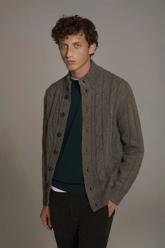 Wool mixed cardigan with braids