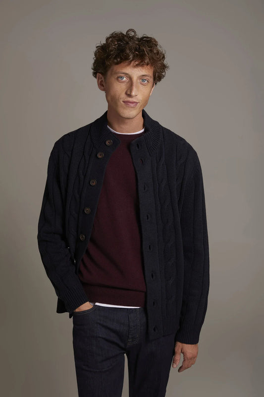 Wool mixed cardigan with braids