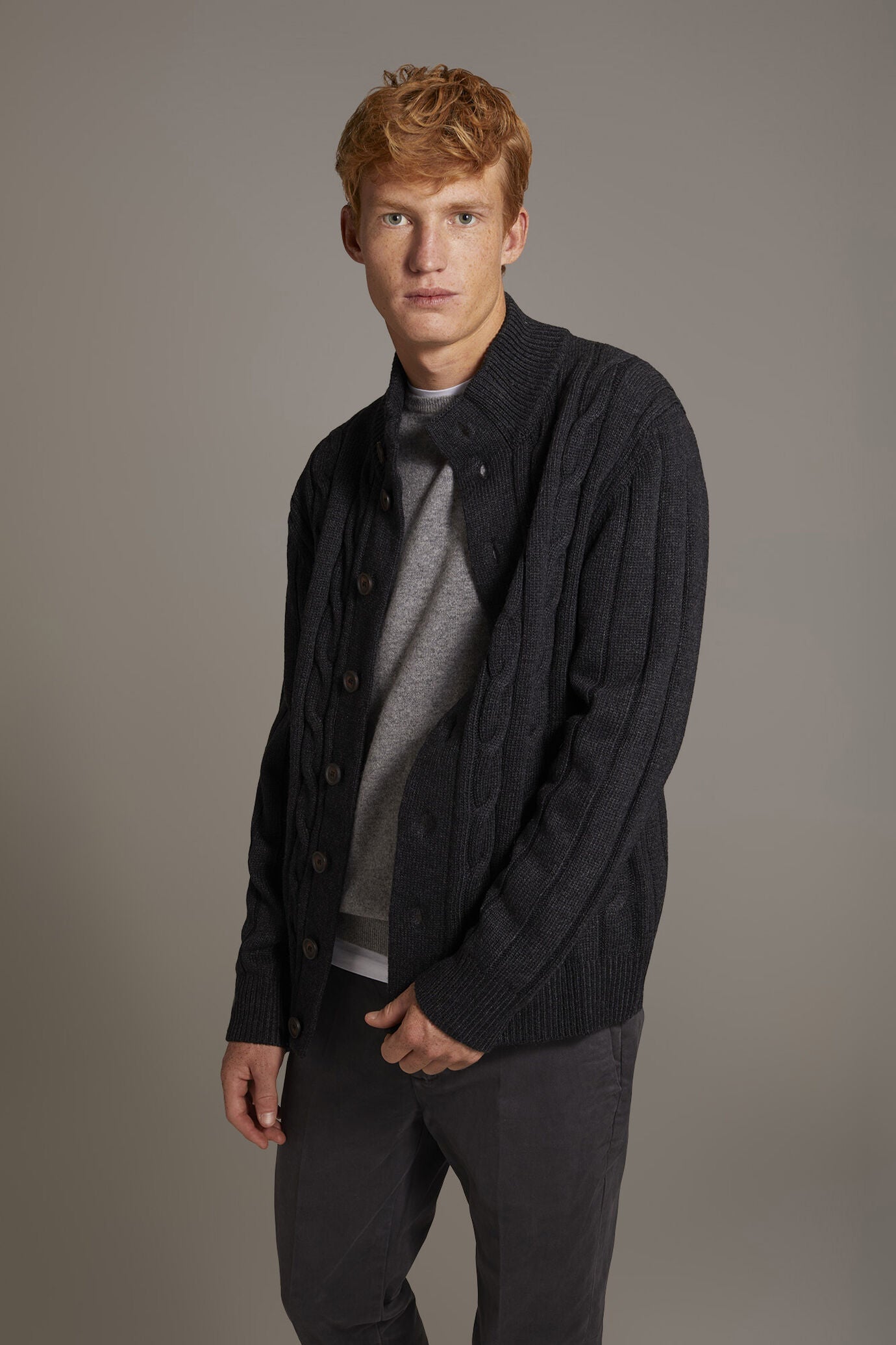 Wool mixed cardigan with braids