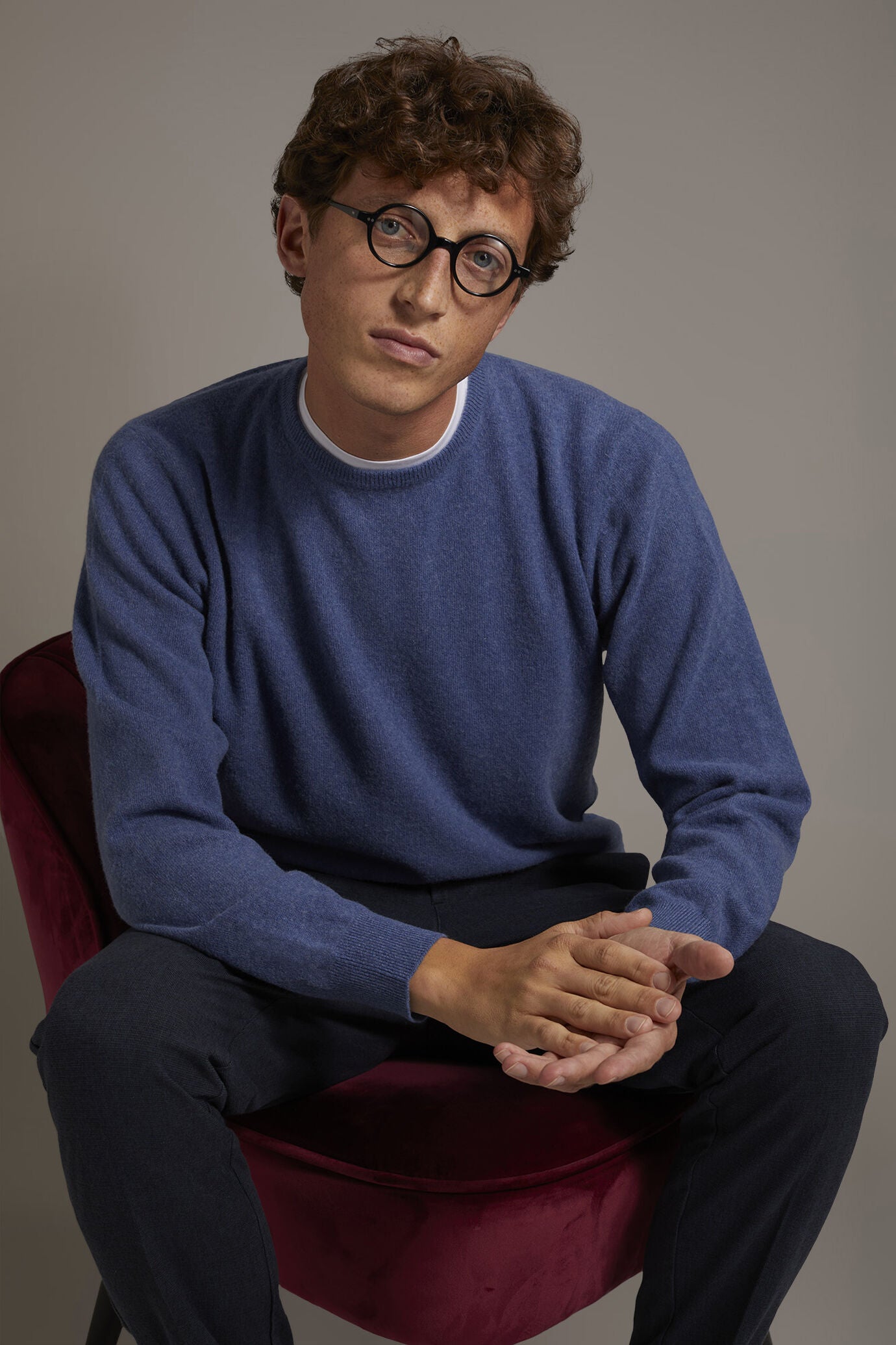 Round neck lambswool blend sweater
