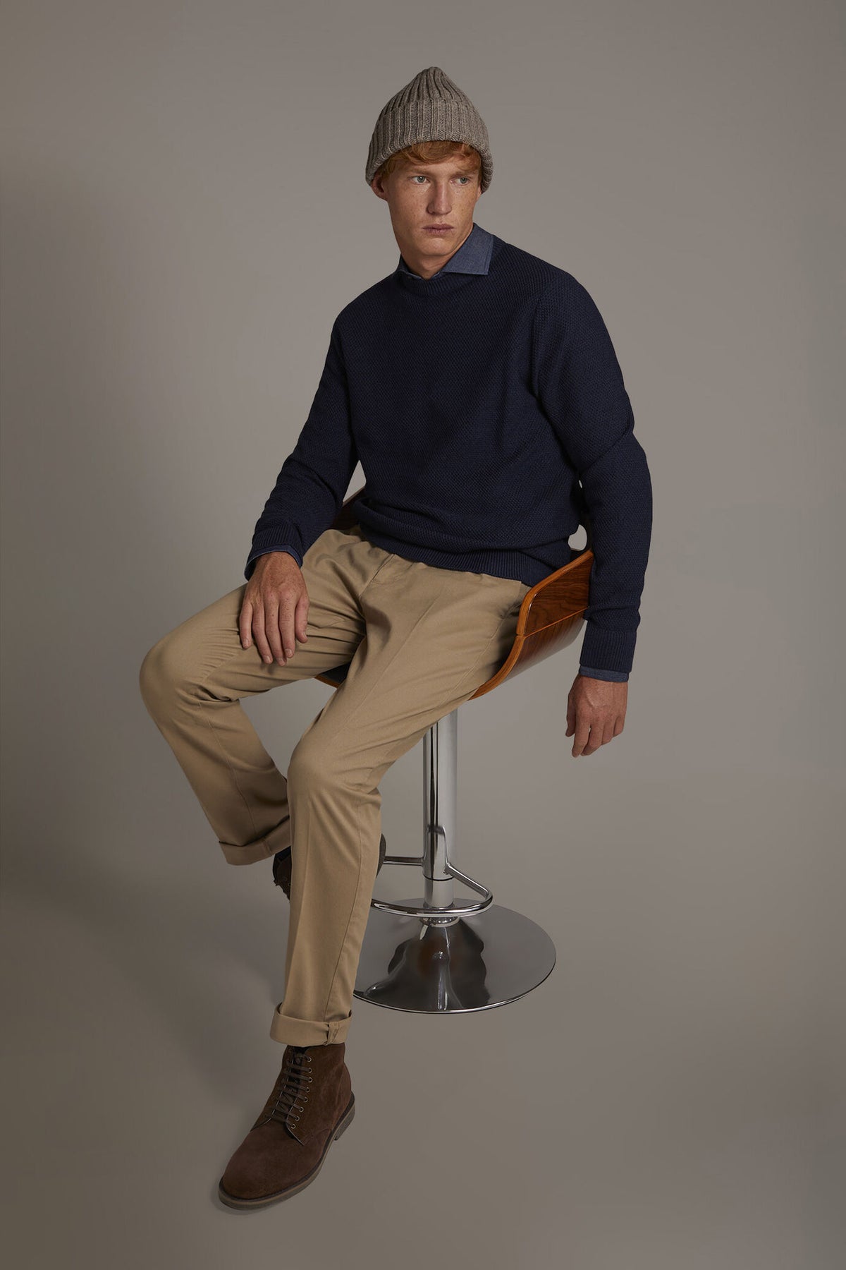 Men's classic regular fit chino pants stretch twill fabric