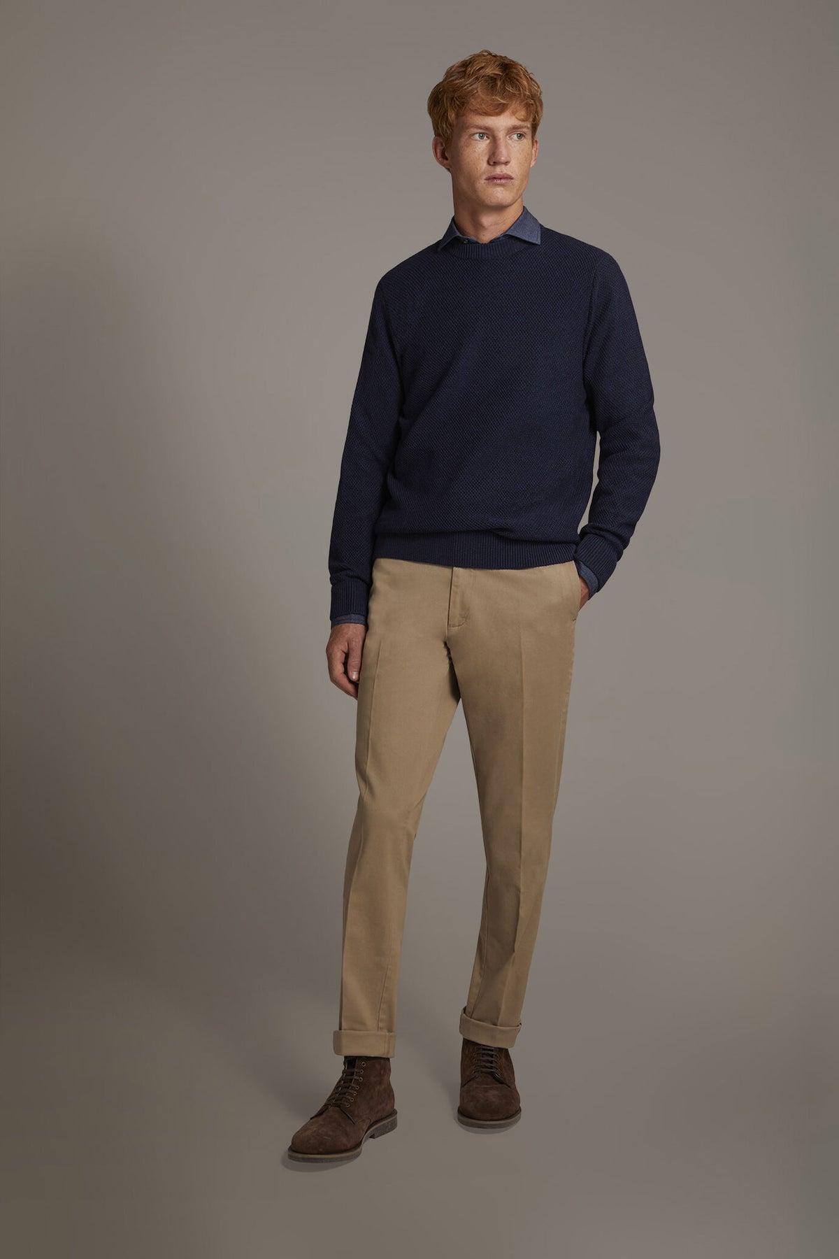 Men's classic regular fit chino pants stretch twill fabric