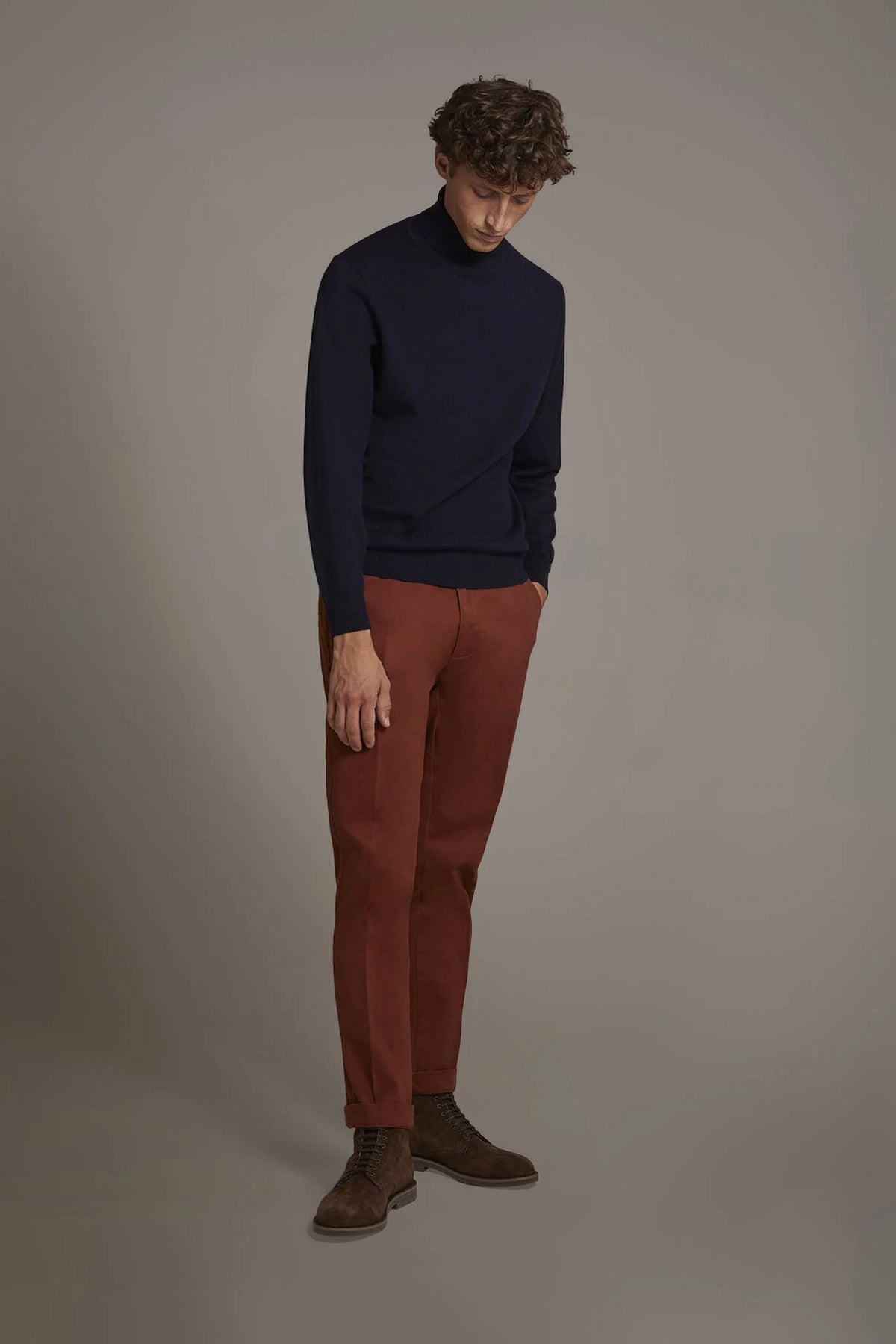 Men's classic regular fit chino pants stretch twill fabric