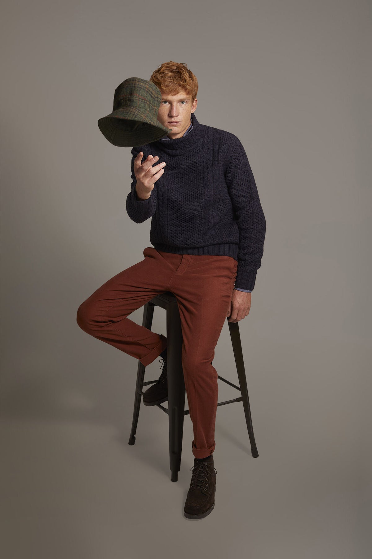 Regular fit chino trousers in moleskin fabric