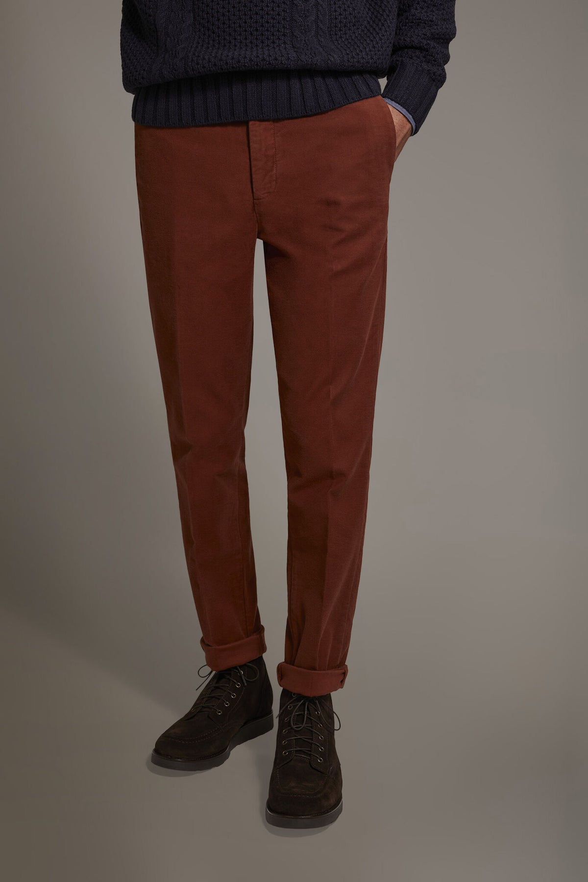 Regular fit chino trousers in moleskin fabric
