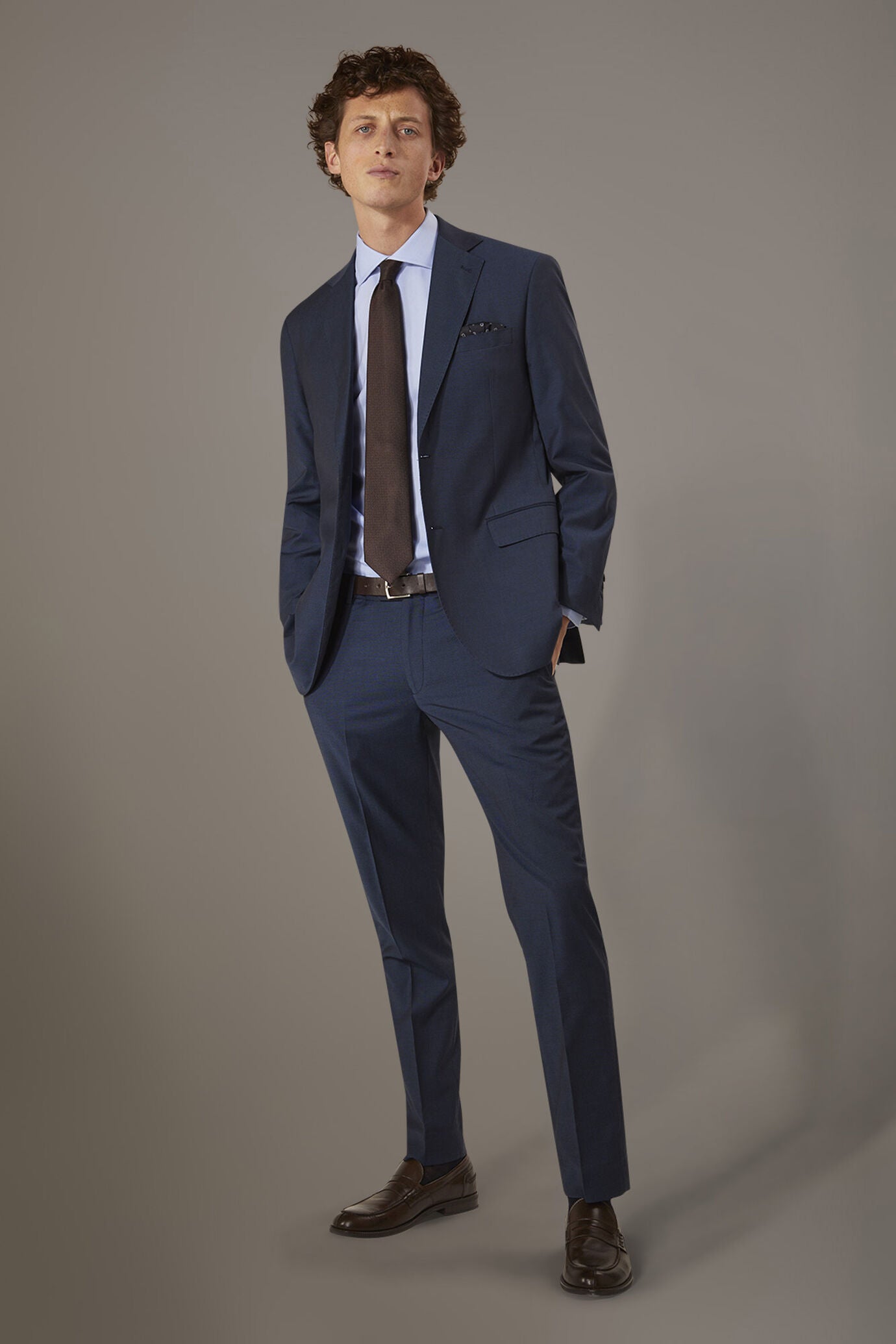Men's single-breasted suit regular fit bird's eye fabric