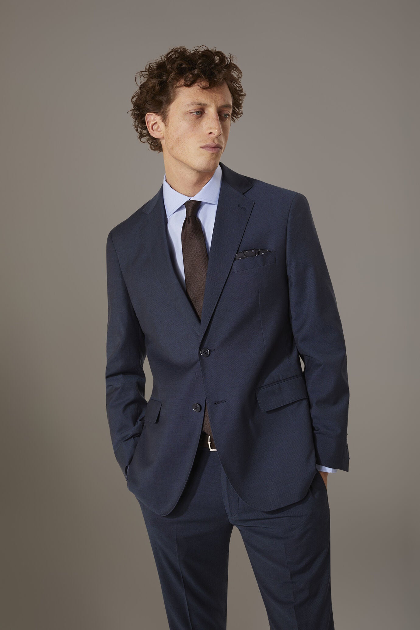 Men's single-breasted suit regular fit bird's eye fabric