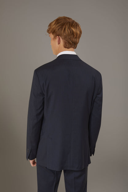 Regular fit single-breasted suit patterned herringbone fabric with solaro texture