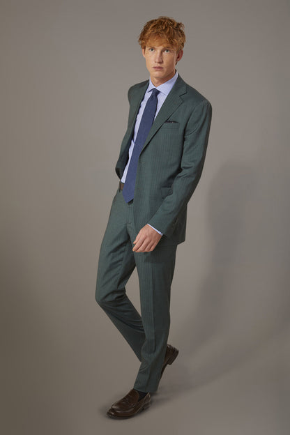Regular fit single-breasted suit patterned herringbone fabric with solaro texture