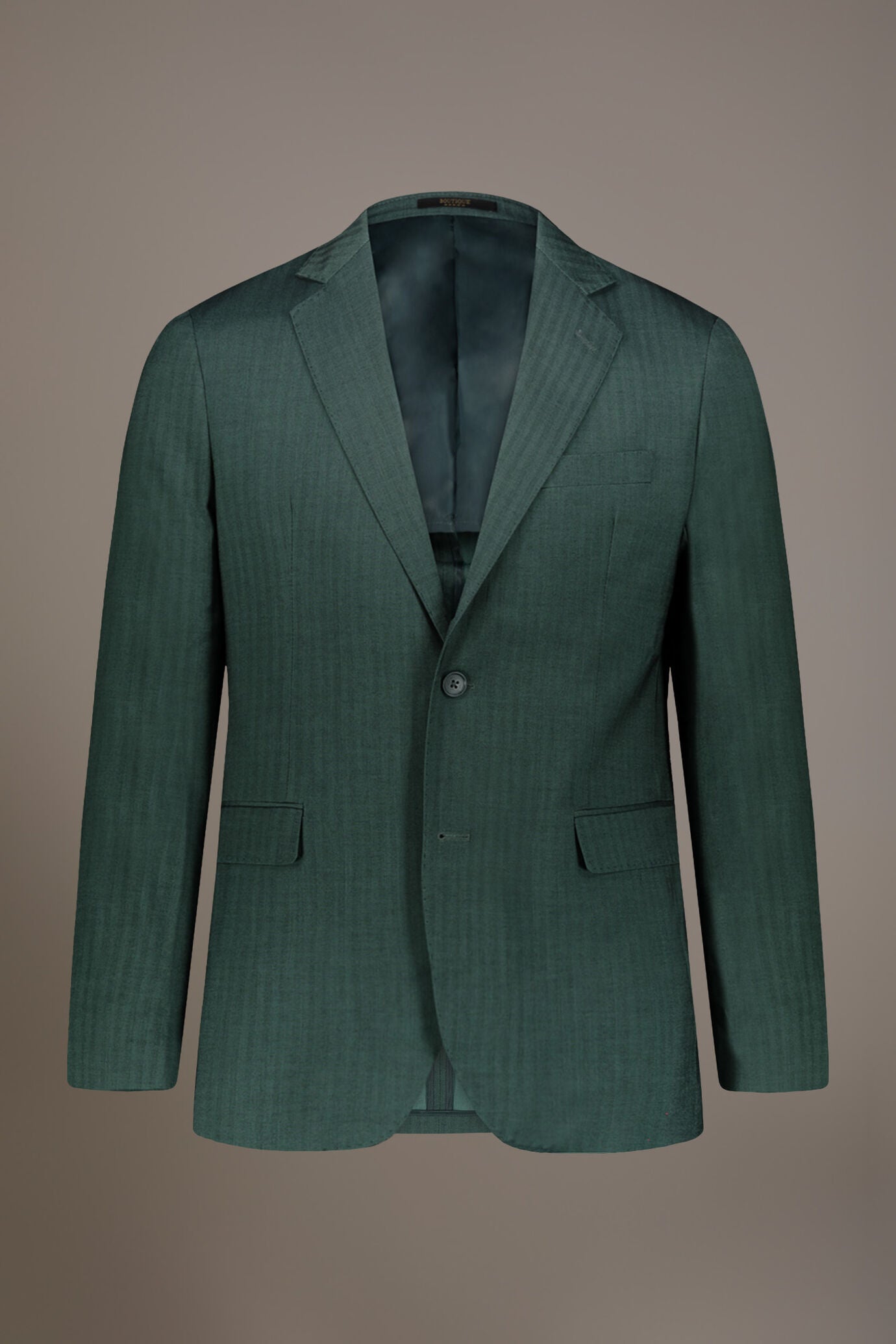 Regular fit single-breasted suit patterned herringbone fabric with solaro texture
