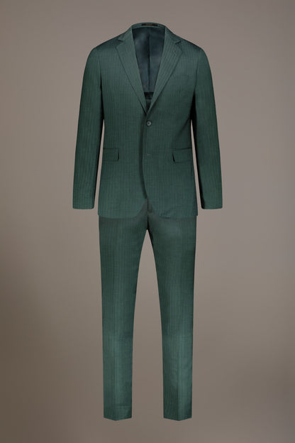 Regular fit single-breasted suit patterned herringbone fabric with solaro texture