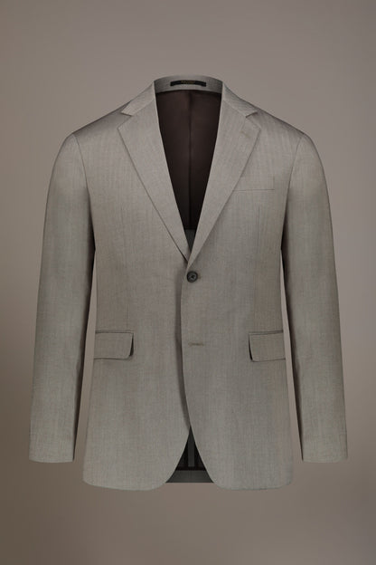 Regular fit single-breasted suit patterned herringbone fabric with solaro texture