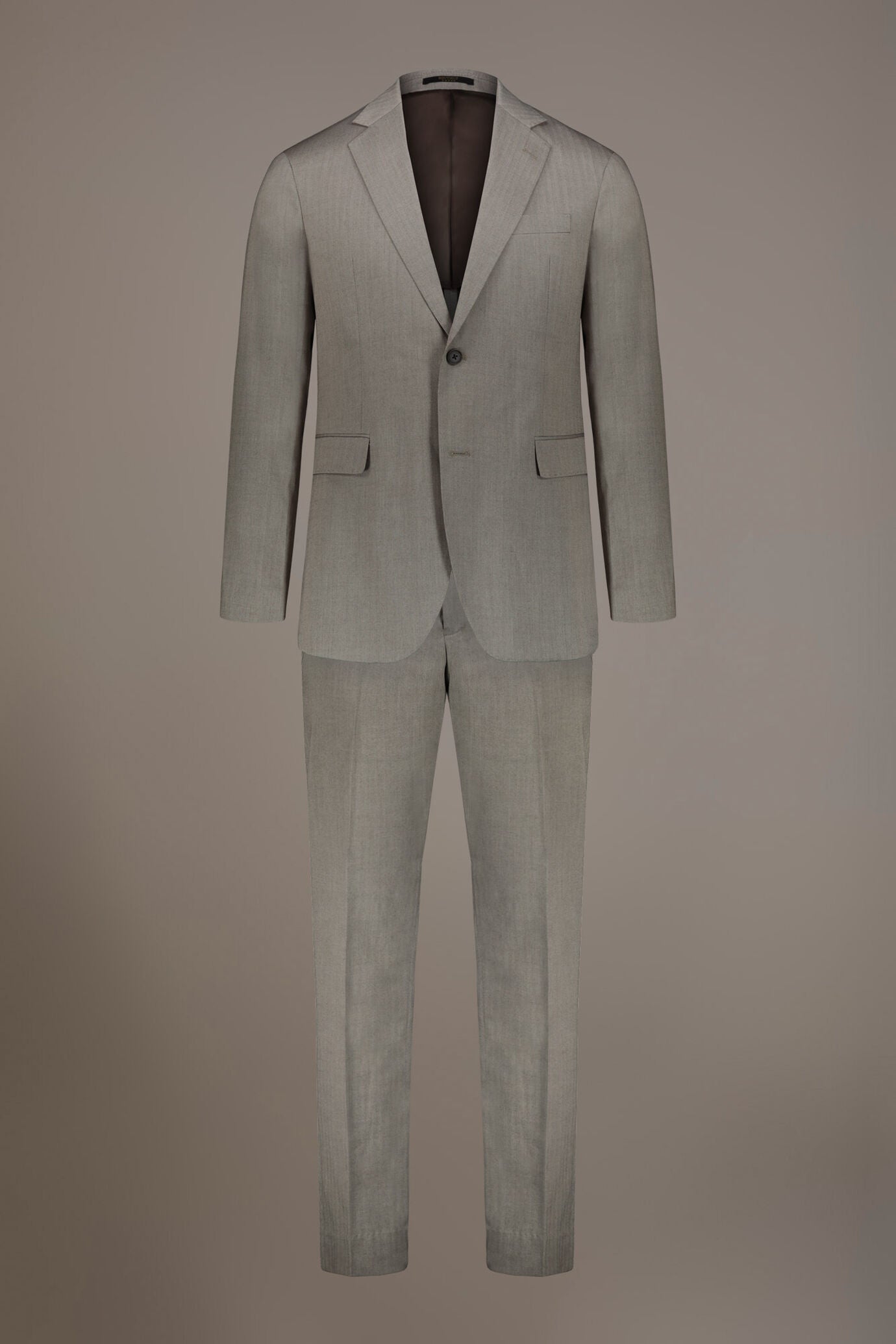 Regular fit single-breasted suit patterned herringbone fabric with solaro texture