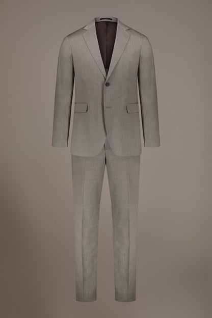 Regular fit single-breasted suit patterned herringbone fabric with solaro texture