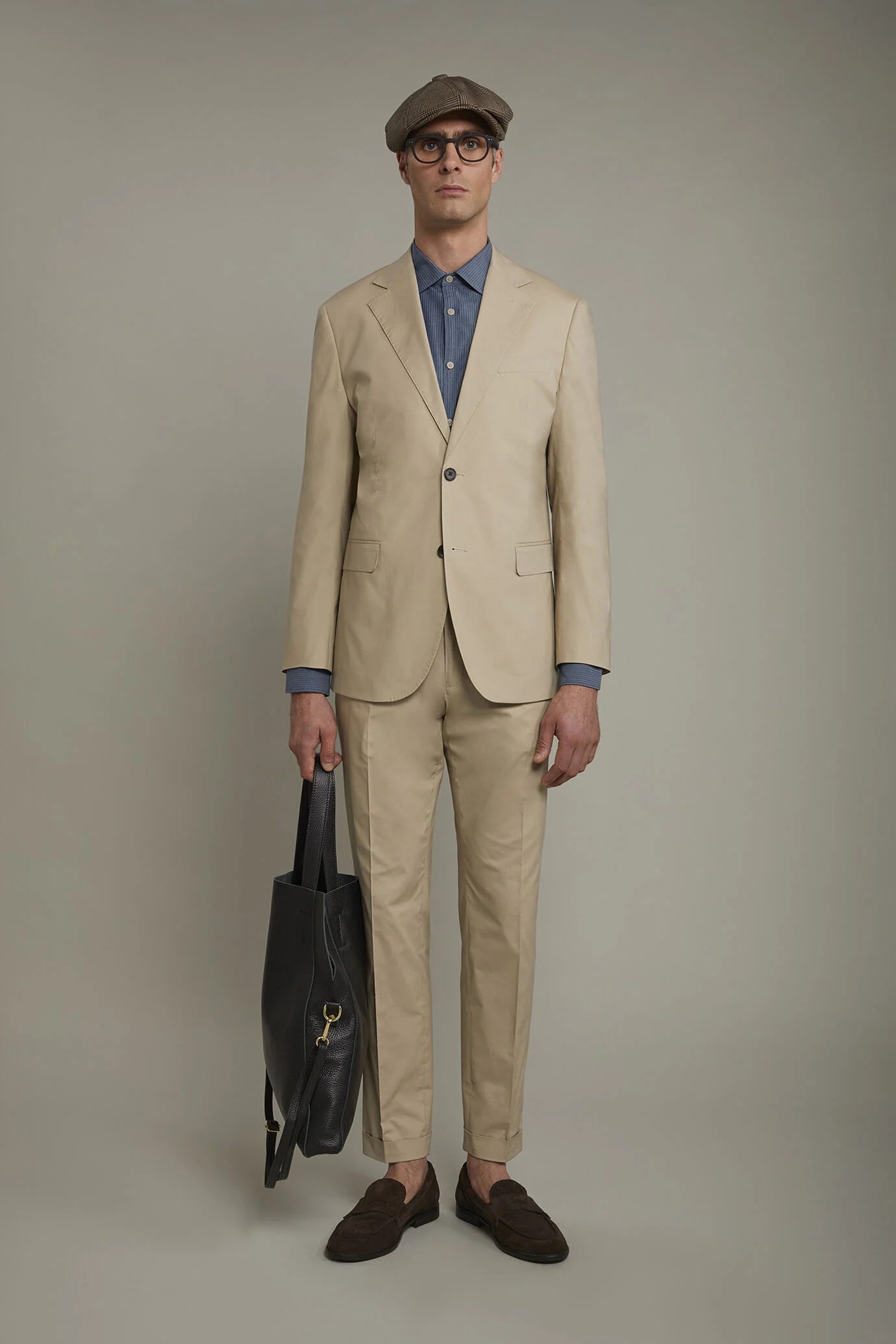 Single-breasted cotton regular fit solid color suit