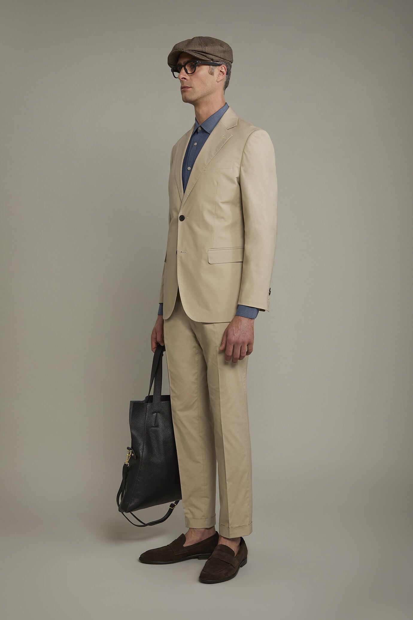 Single-breasted cotton regular fit solid color suit