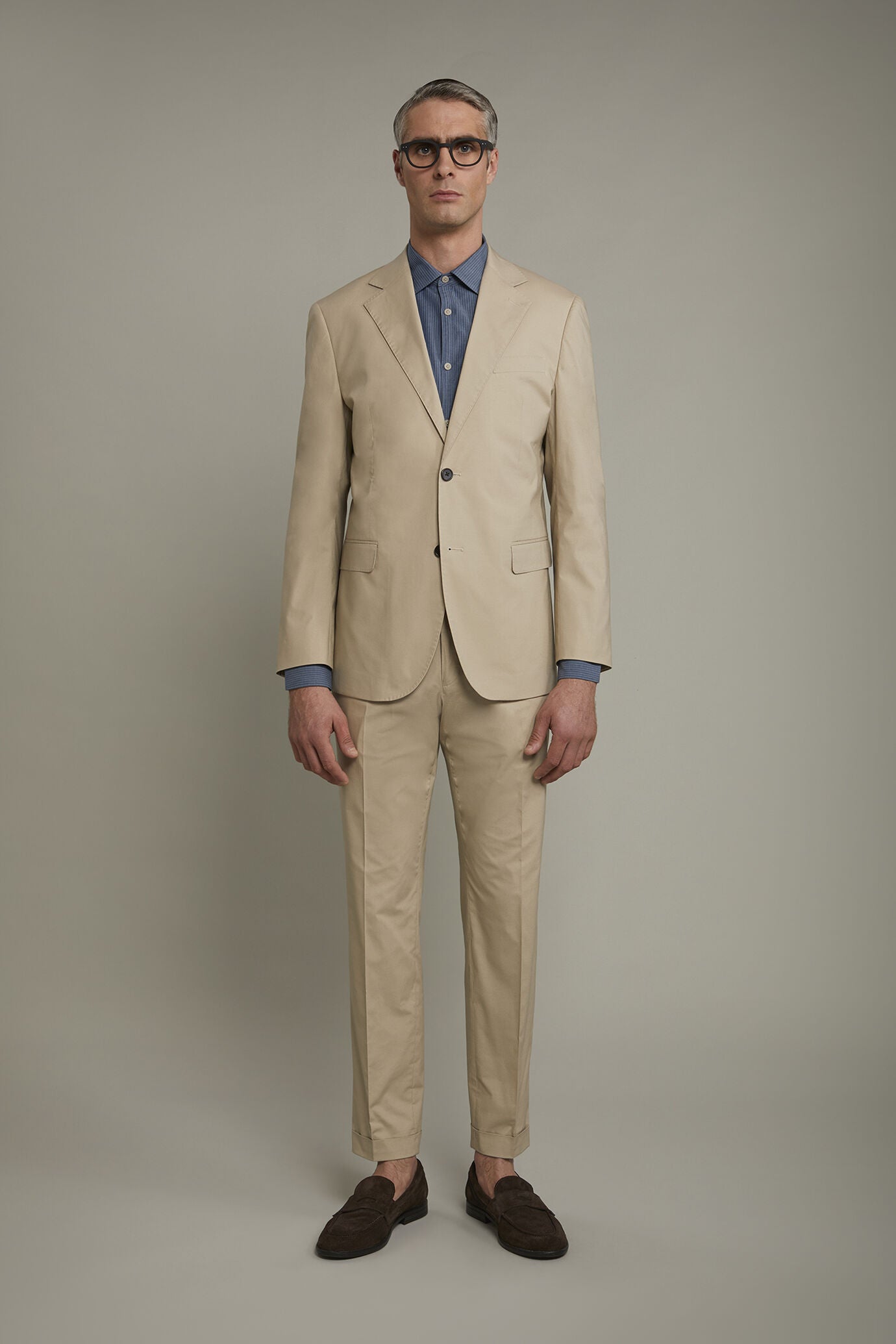 Single-breasted cotton regular fit solid color suit