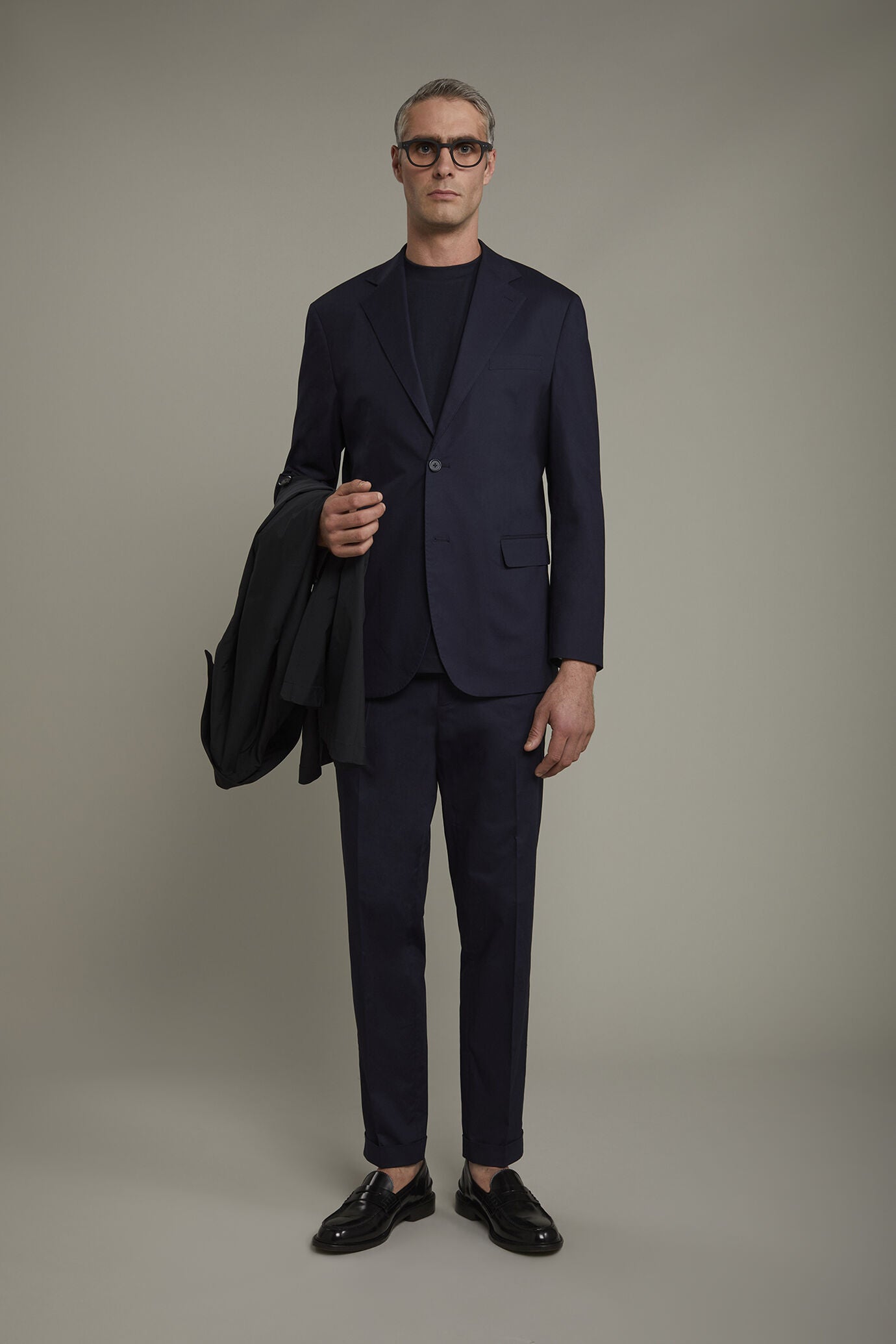 Single-breasted cotton regular fit solid color suit