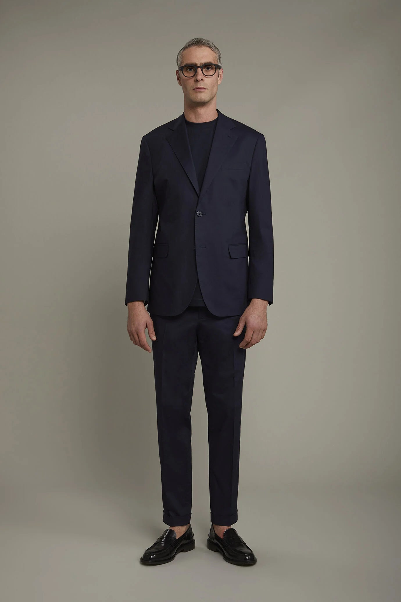 Single-breasted cotton regular fit solid color suit