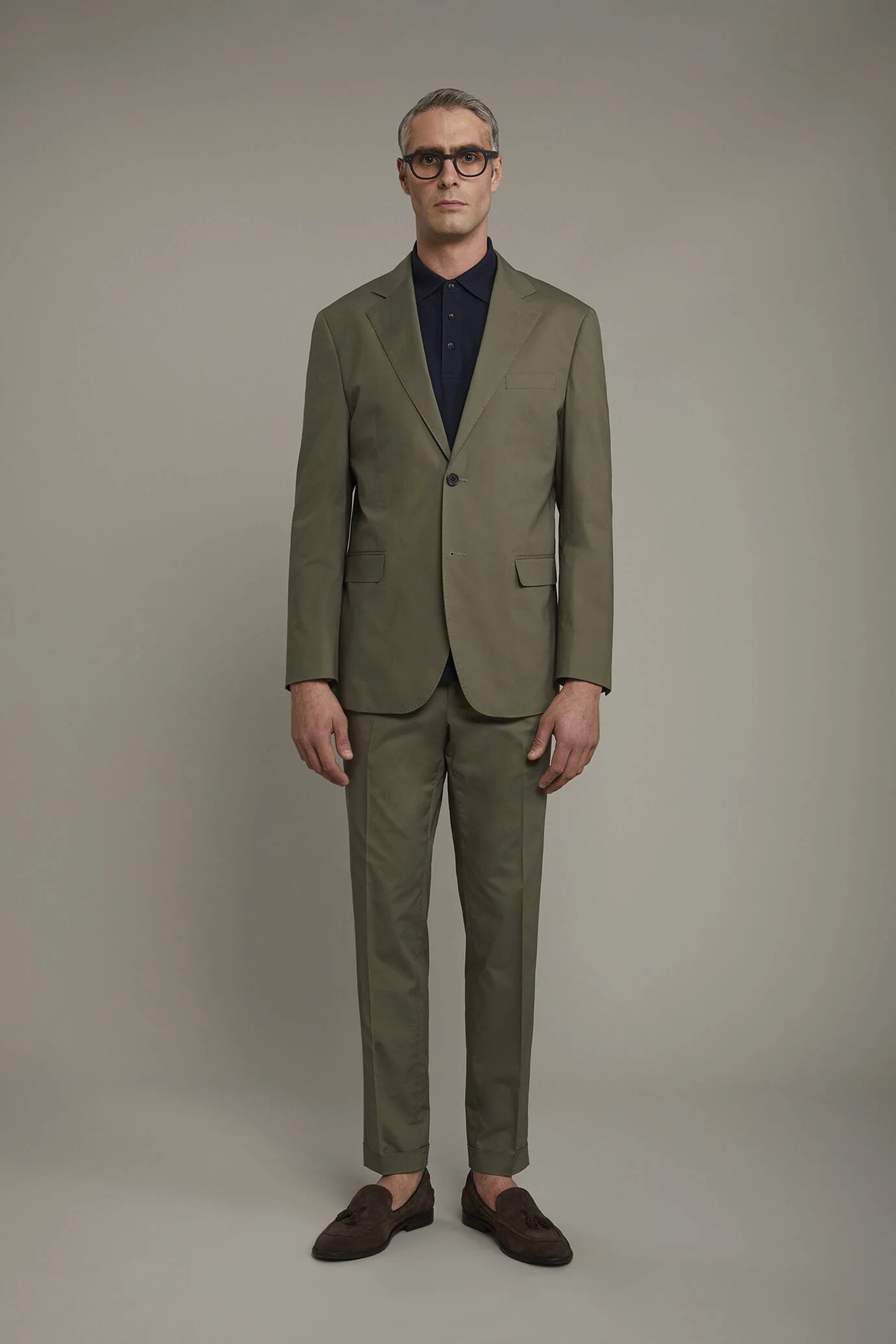 Single-breasted cotton regular fit solid color suit
