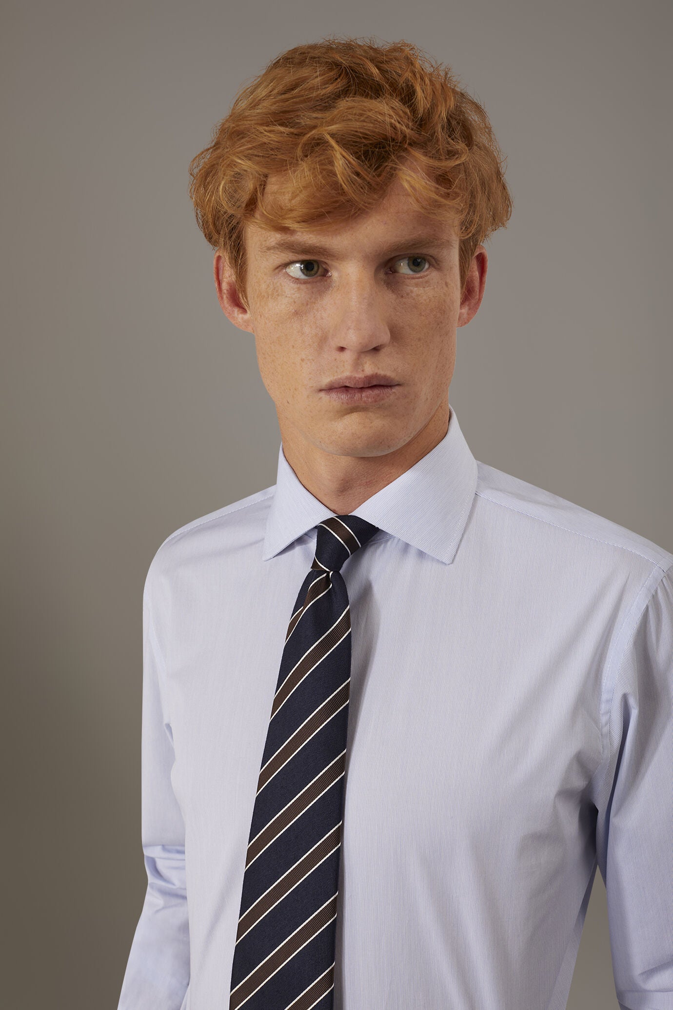 Classic shirt french collar slim fityarn dyed thin stripes