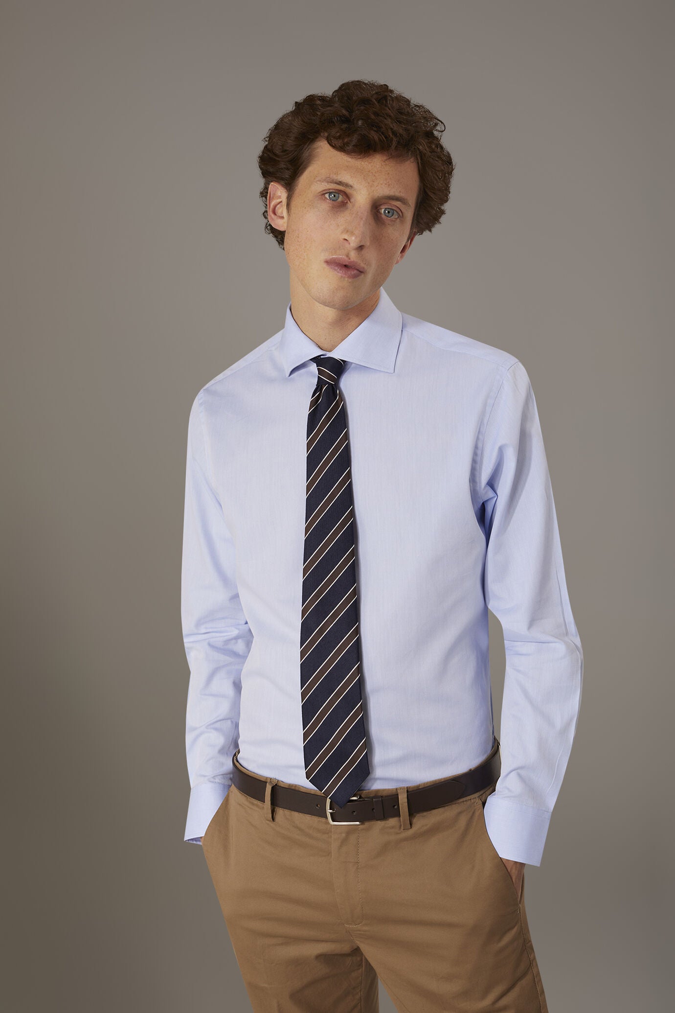 Classic shirt with french collar classic fit herringbone fabric