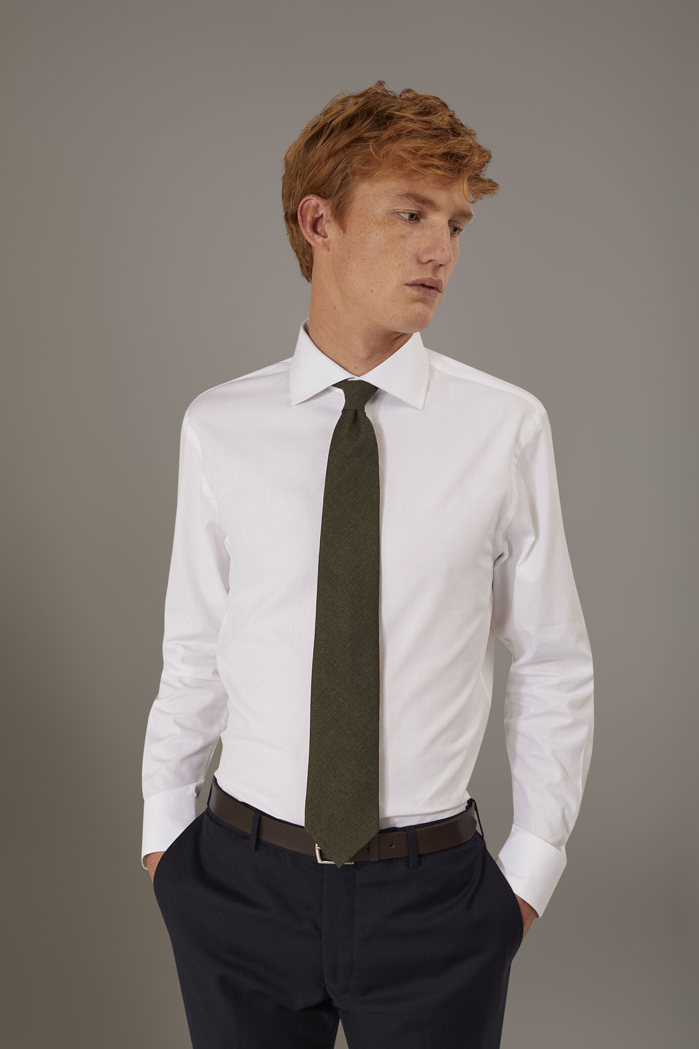 Classic shirt with french collar classic fit herringbone fabric