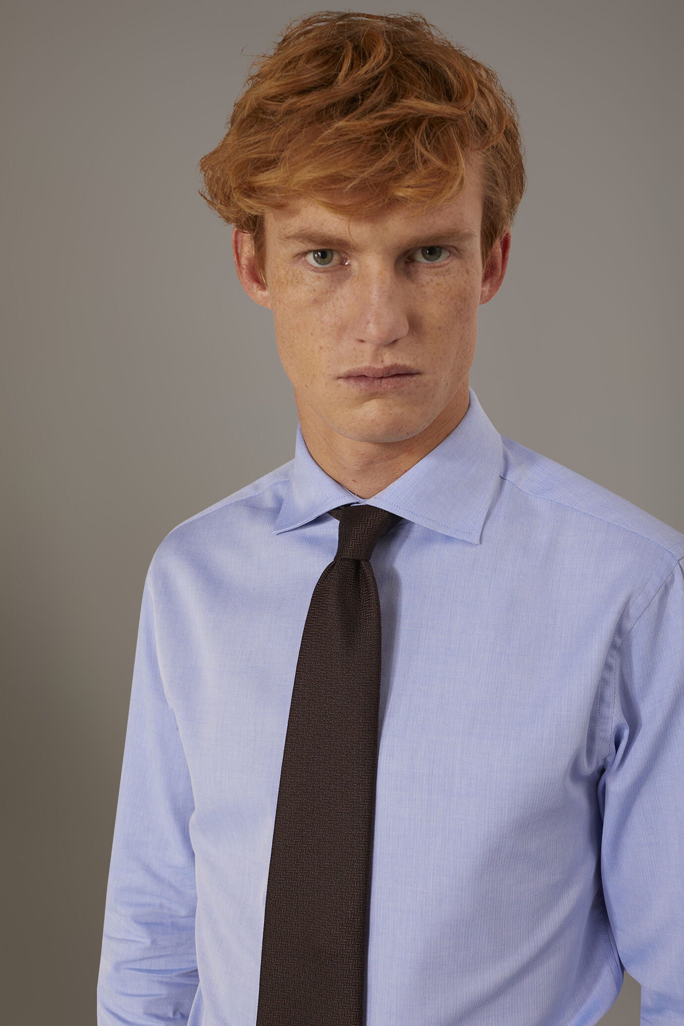 Classic shirt with french collar classic fit herringbone fabric