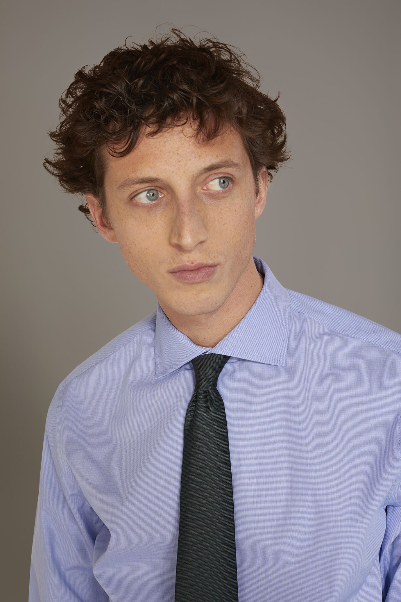 Classic shirt with french collar classic fit microcheck fabric