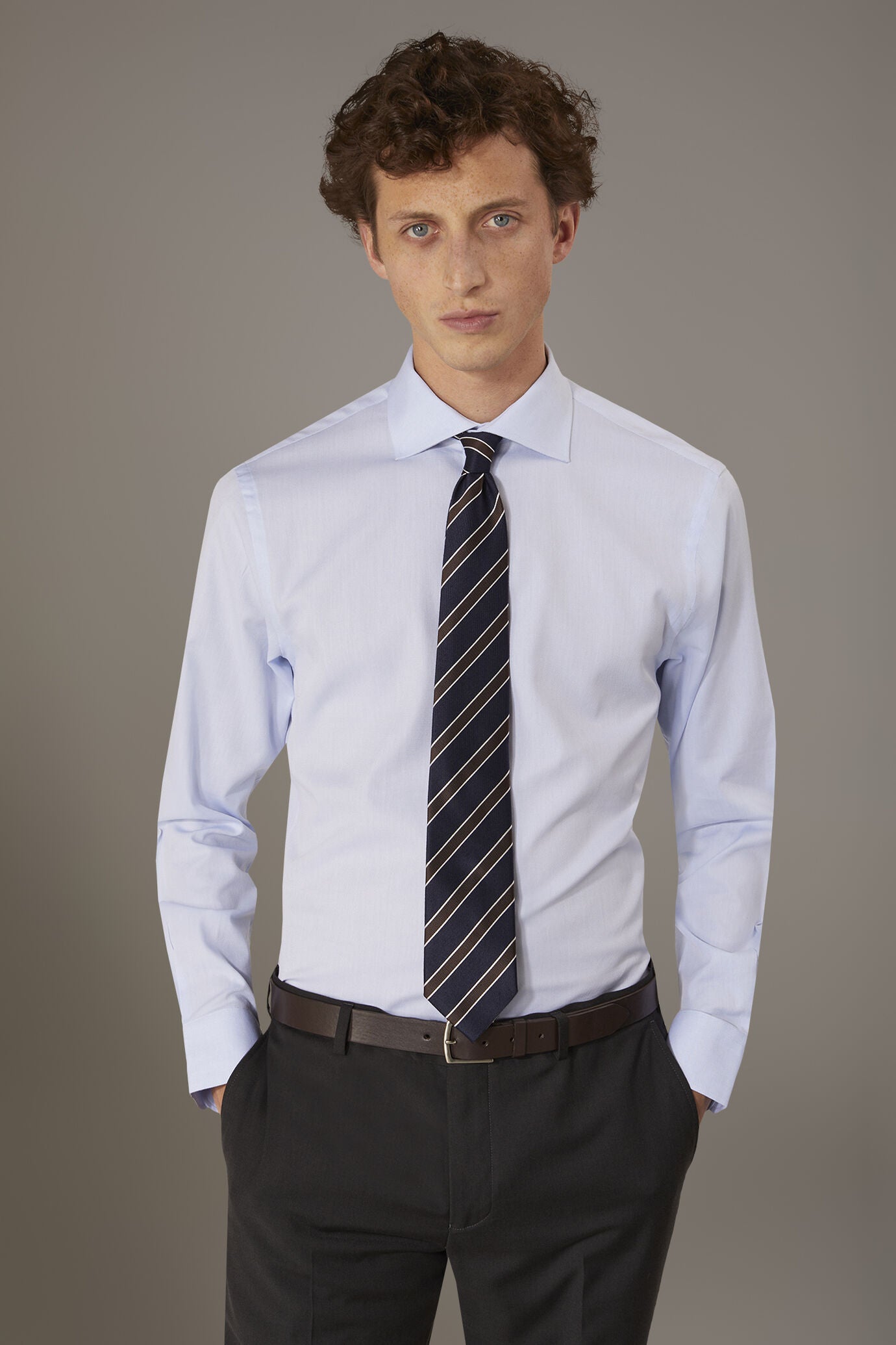 Classic shirt with french collar classic fit microcheck fabric