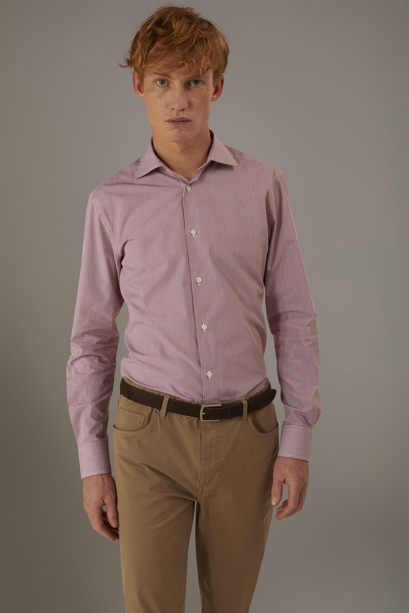Classic shirt with french collar slim fit yarn dyed thin stripes