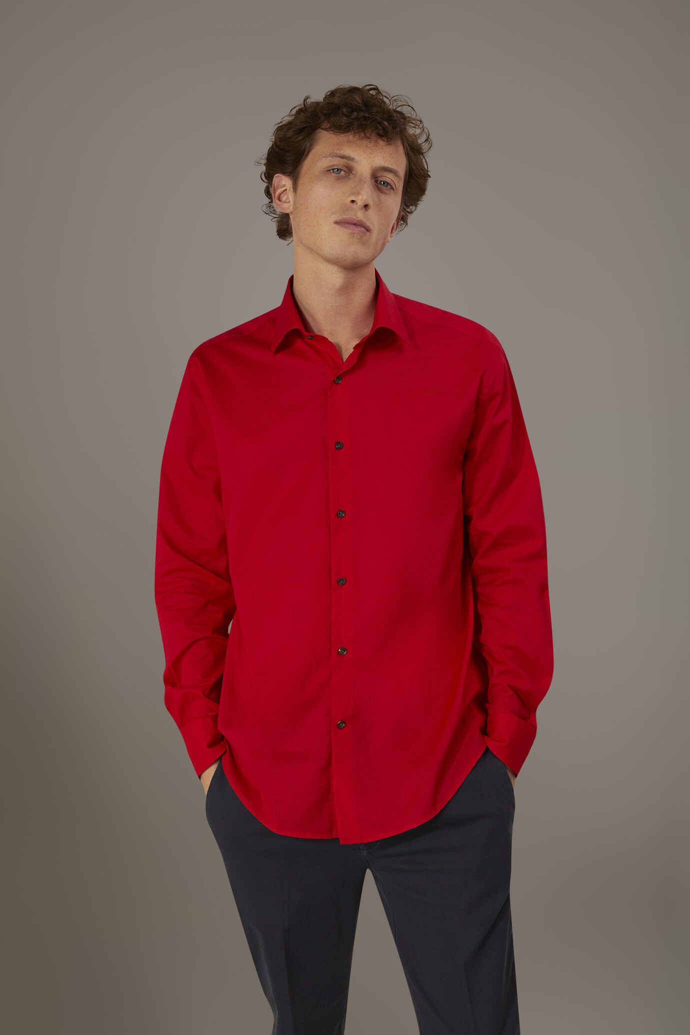 Casual shirt french collar comfort fit cotton mussola fabric