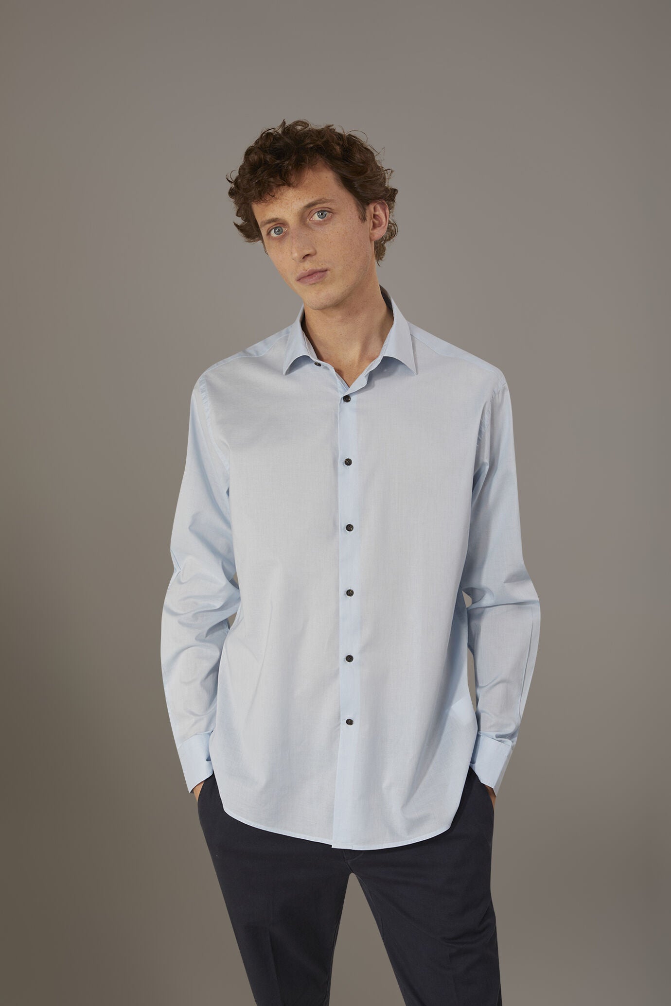 Casual shirt french collar comfort fit cotton mussola fabric