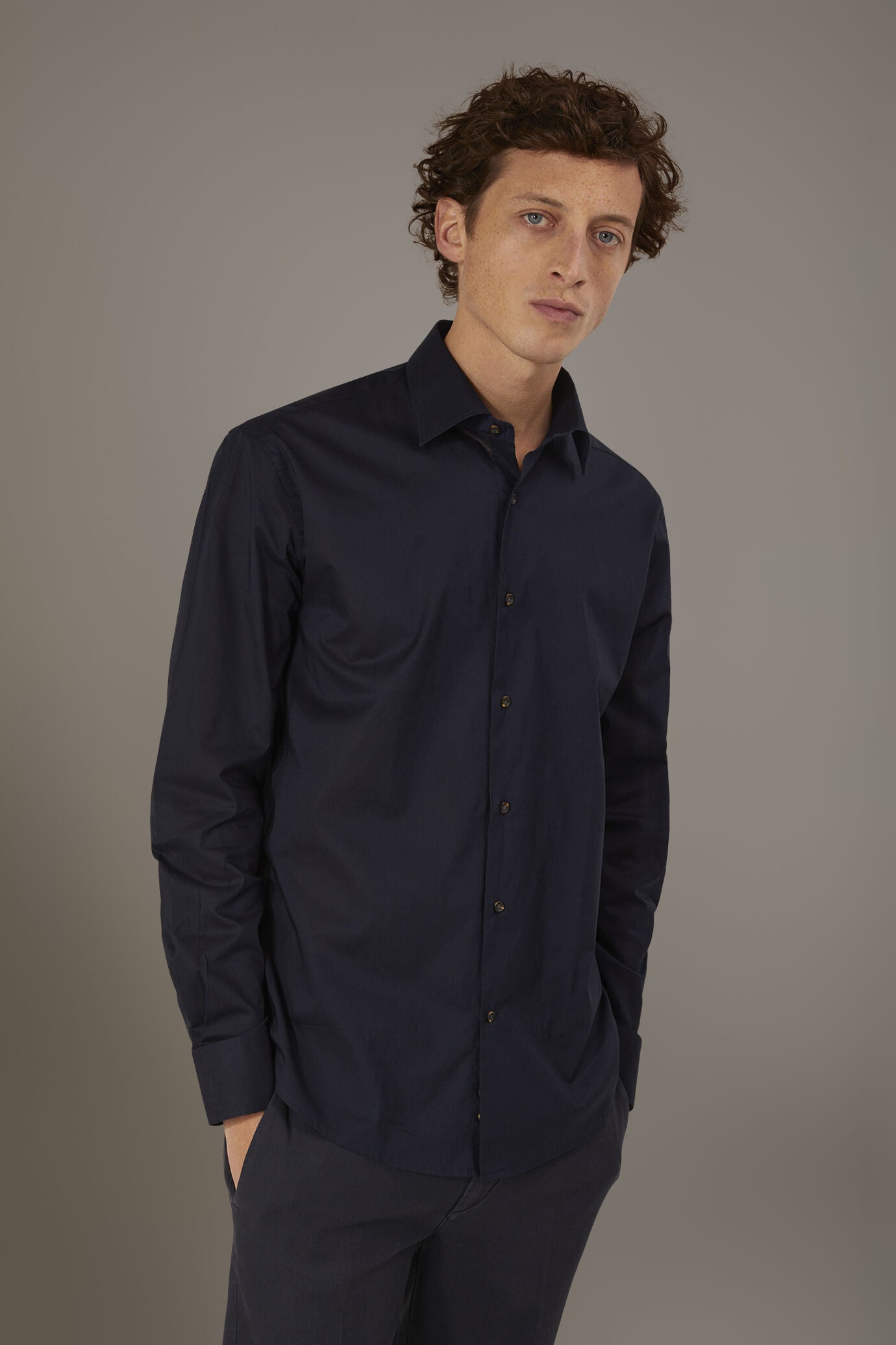 Casual shirt french collar comfort fit cotton mussola fabric