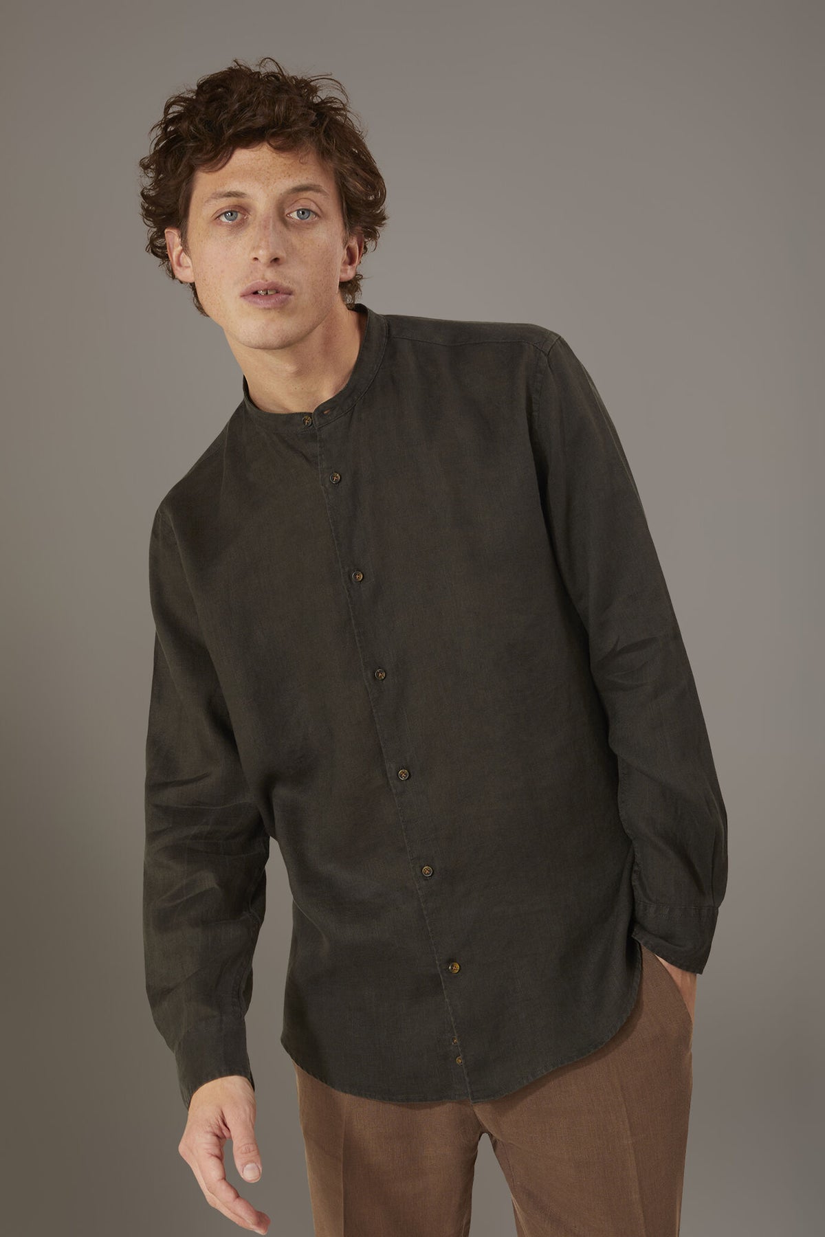 Casual shirt corean collar 100% linen
