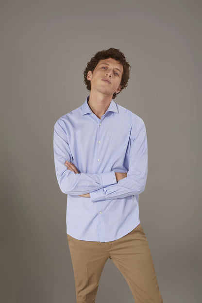 Classic washed shirt with french collar slim fit yarn dyed dobby