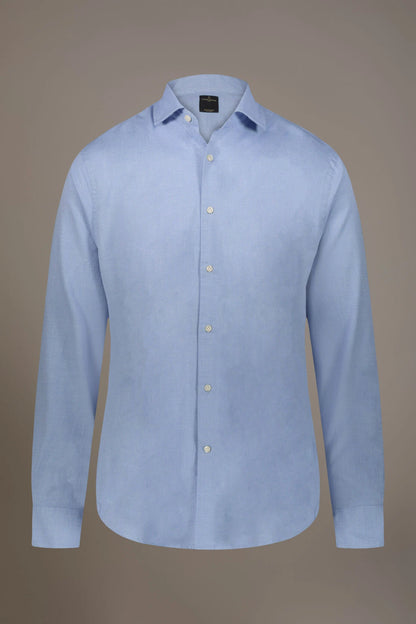 Classic washed shirt with french collar slim fit yarn dyed dobby