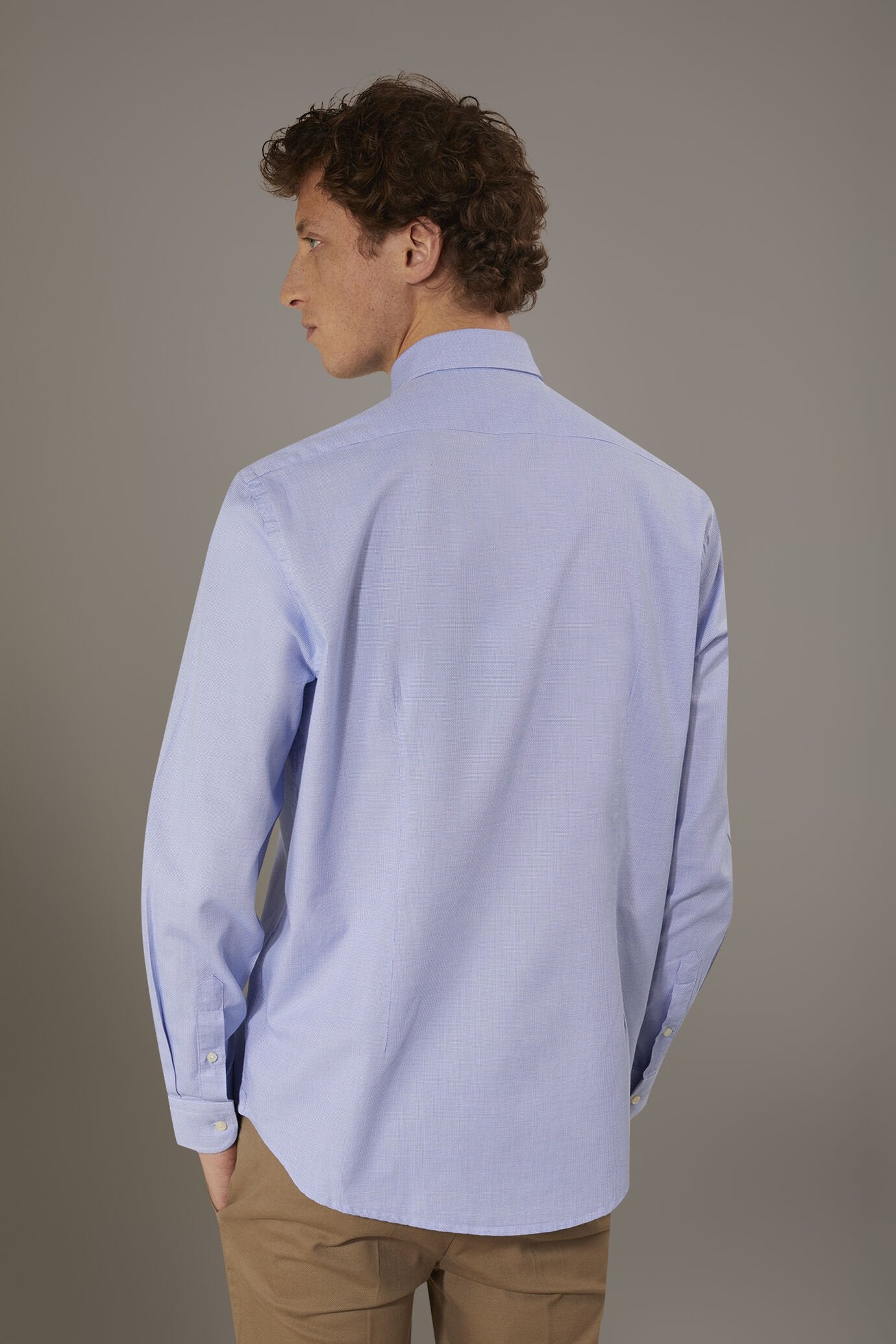 Classic washed shirt with french collar slim fit yarn dyed dobby