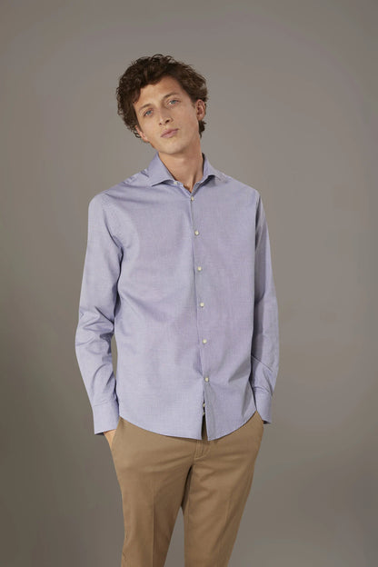 Classic washed shirt with french collar slim fit yarn dyed dobby